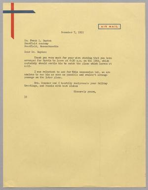 [Letter from Harris L. Kempner to Dr. Frank L. Boyden, December 7, 1955]