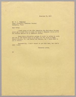 [Letter from Harris L. Kempner to Mr. R. L. Zimmermen, November 30, 1955]