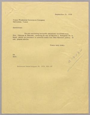 [Letter from A. H. Blackshear, Jr., to Texas Prudential Insurance Company, September 29, 1955]
