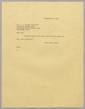 [Letter from Harris Leon Kempner to C. J. Savage, September 28, 1955]