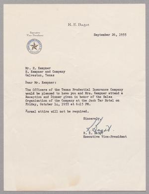[Letter from R. E. Bagot to Mr. H. Kempner, September 26, 1955]