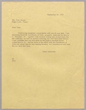 [Letter from A. H. Blackshear, Jr. to Tom James, September 15, 1955]