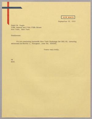 [Letter from A. H. Blackshear, Jr., to Hotel St. Regis, September 12, 1955]