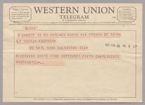 [Telegram from Meuris Hotel to Harris L. Kempner, August 26, 1955]