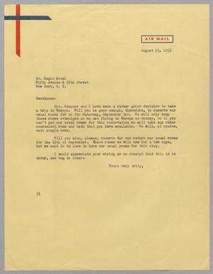 [Letter from Harris L. Kempner to St. Regis Hotel, August 23, 1955]