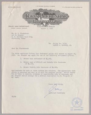 [Letter from Texas Prudential Insurance Co. to Mr. A. H. Blackshear, Jr., August 5, 1955]