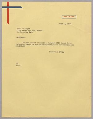 [Letter from A. H. Blackshear, Jr. to Hotel St. Regis, June 11, 1955]