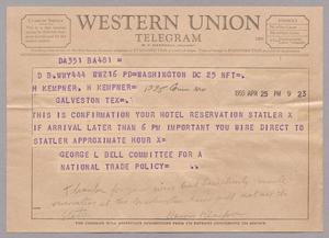 [Telegram from George L. Bell to Harris L. Kempner, April 25, 1955]