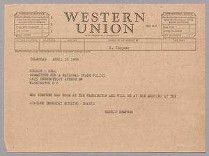 [Telegram from Harris Kempner to George L. Bell, April 25, 1955]
