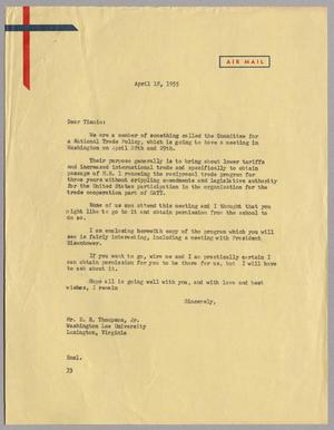 Primary view of object titled '[Letter from Harris L. Kempner to Mr. E. R. Thompson, Jr., April 18, 1955]'.