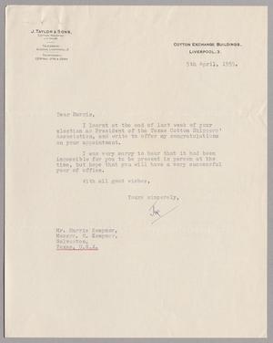 [Letter from J. Taylor & Sons to Mr. Harris Kempner, April 5, 1955]