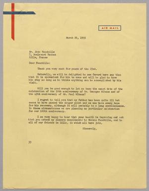 Primary view of object titled '[Letter from Harris L. Kempner to Mr. Jean Fauchille, March 29, 1955]'.