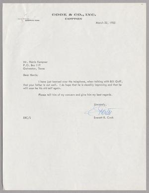 [Letter from Everett R. Cook to Harris L. Kempner, March 22, 1955]
