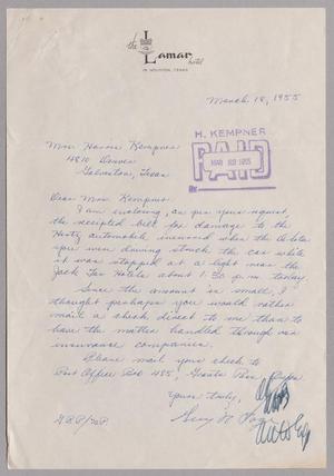 Primary view of object titled '[Letter from Guy N. Page to Mrs. Harris Kempner, March 18, 1955]'.