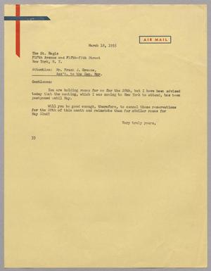 [Letter from Harris L. Kempner to The St. Regis, March 18, 1955]