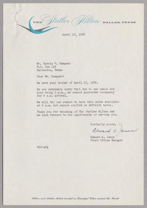[Letter from Statler Hilton to Mr. Harris L. Kempner, April 18, 1956]