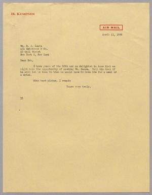 [Letter from Harris Leon Kempner to R. J. Lewis, April 11, 1956]