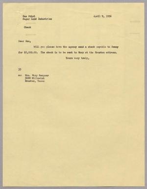 [Letter from Harris Leon Kempner to Gus Stirl, April 9,  1956]