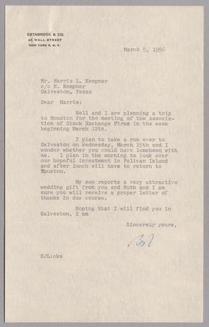 [Letter from Robert J. Lewis to Mr. Harris L. Kempner, March 5, 1956]