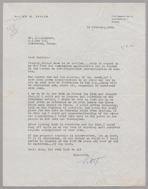 [Letter from Walter W. Taylor to Mr. H. L. Kempner, February 13, 1956]