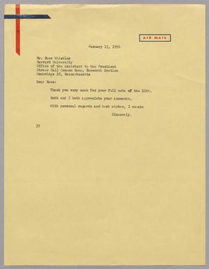 Primary view of object titled '[Letter from Harris L. Kempner to Mr. Ross Whistler, January 13, 1956]'.