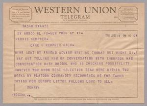 [Telegram from Denny Kempner to Harris L. Kempner, January 11, 1956]