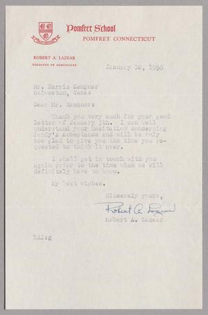 [Letter from the Pomfret School to Mr. Harris Kempner, January 10, 1956]