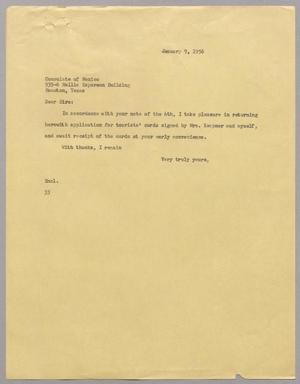 [Letter from Harris L. Kempner to Consulate of Mexico, January 9, 1956]