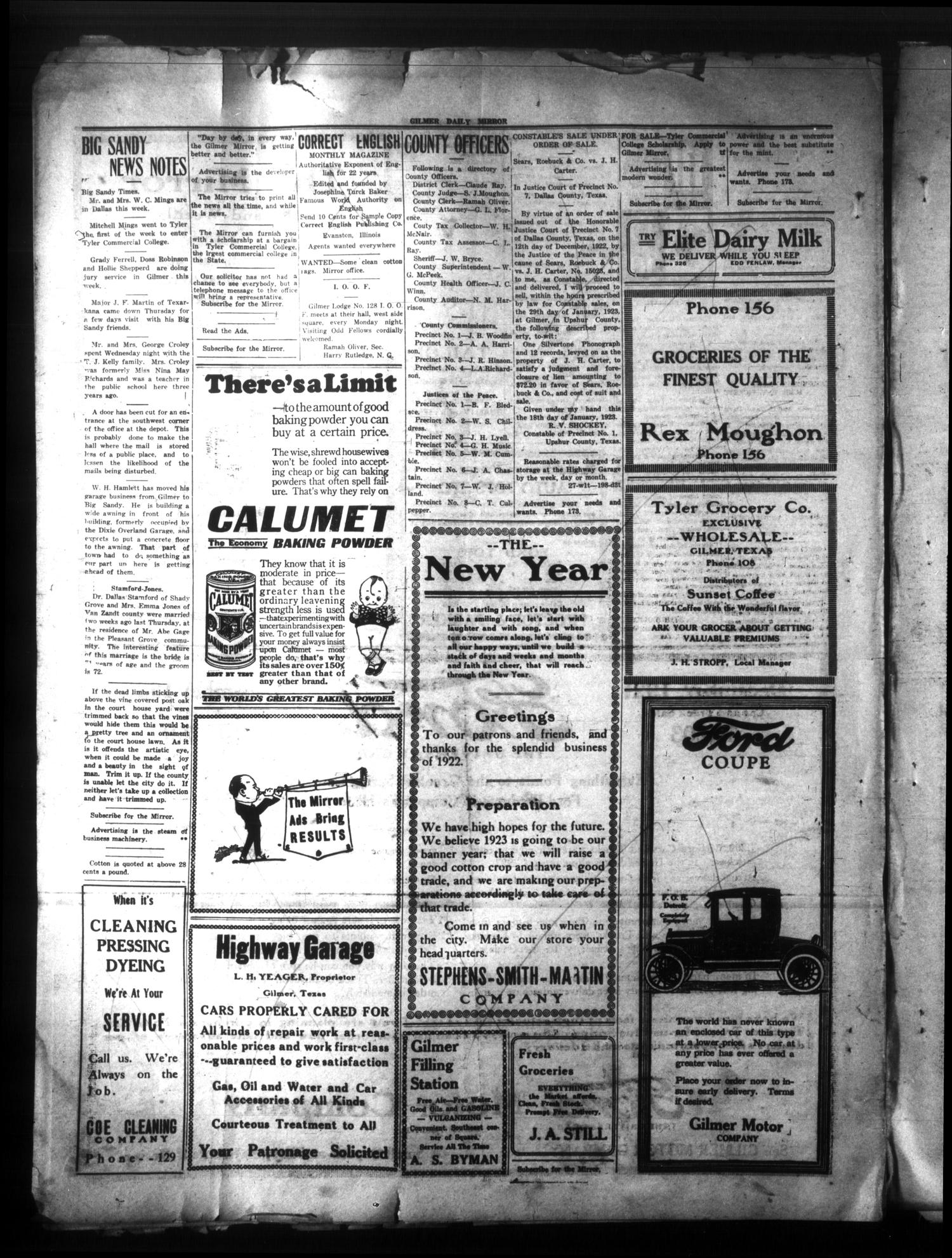 The Gilmer Mirror (Gilmer, Tex.), Vol. 7, No. 207, Ed. 1 Saturday, January 27, 1923
                                                
                                                    [Sequence #]: 4 of 4
                                                