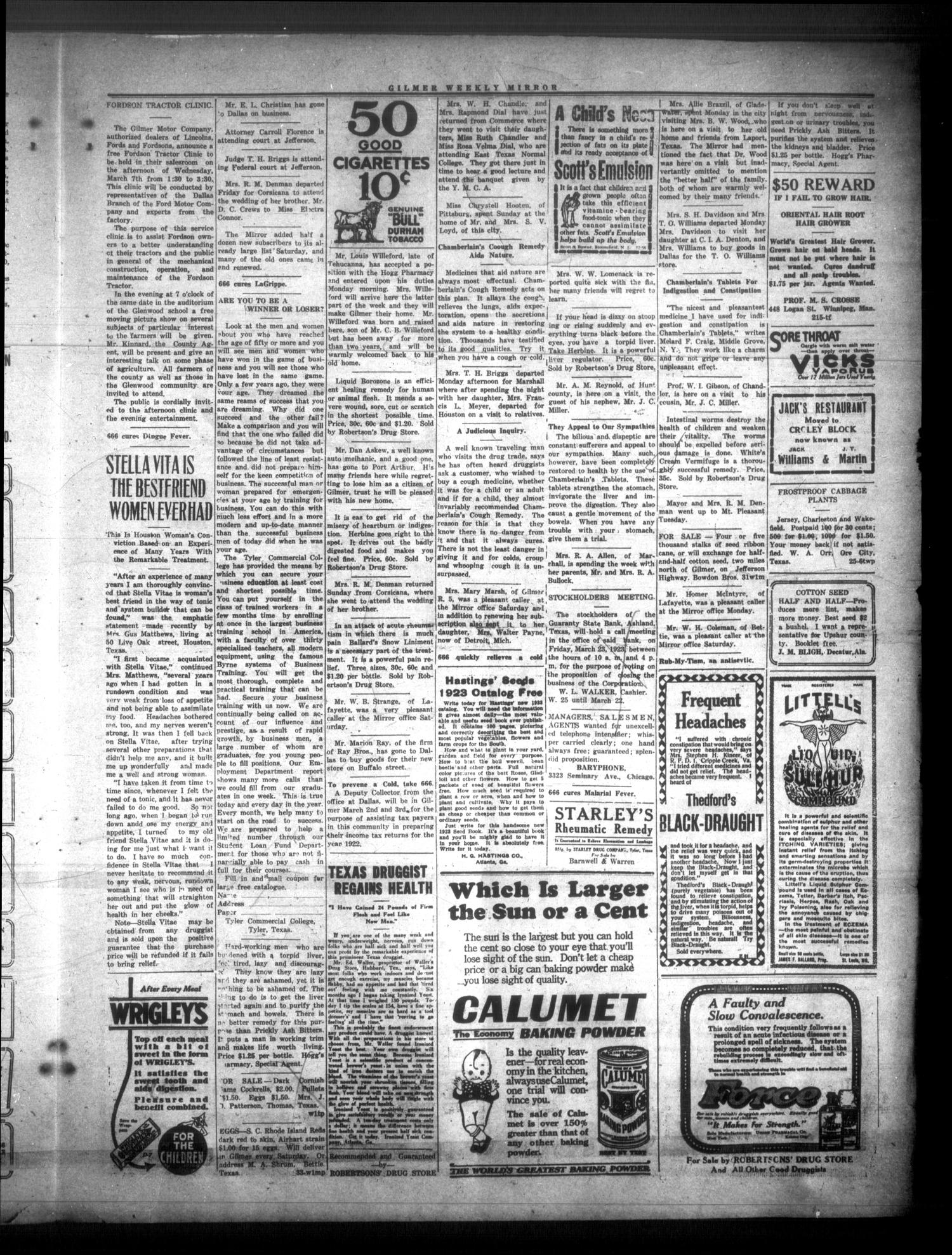 The Gilmer Weekly Mirror (Gilmer, Tex.), Vol. 47, No. 32, Ed. 1 Thursday, February 22, 1923
                                                
                                                    [Sequence #]: 3 of 4
                                                