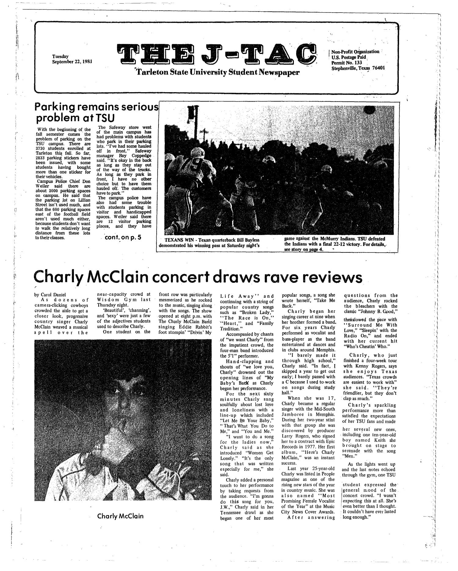 The J-TAC (Stephenville, Tex.), Ed. 1 Tuesday, September 22, 1981
                                                
                                                    [Sequence #]: 1 of 8
                                                