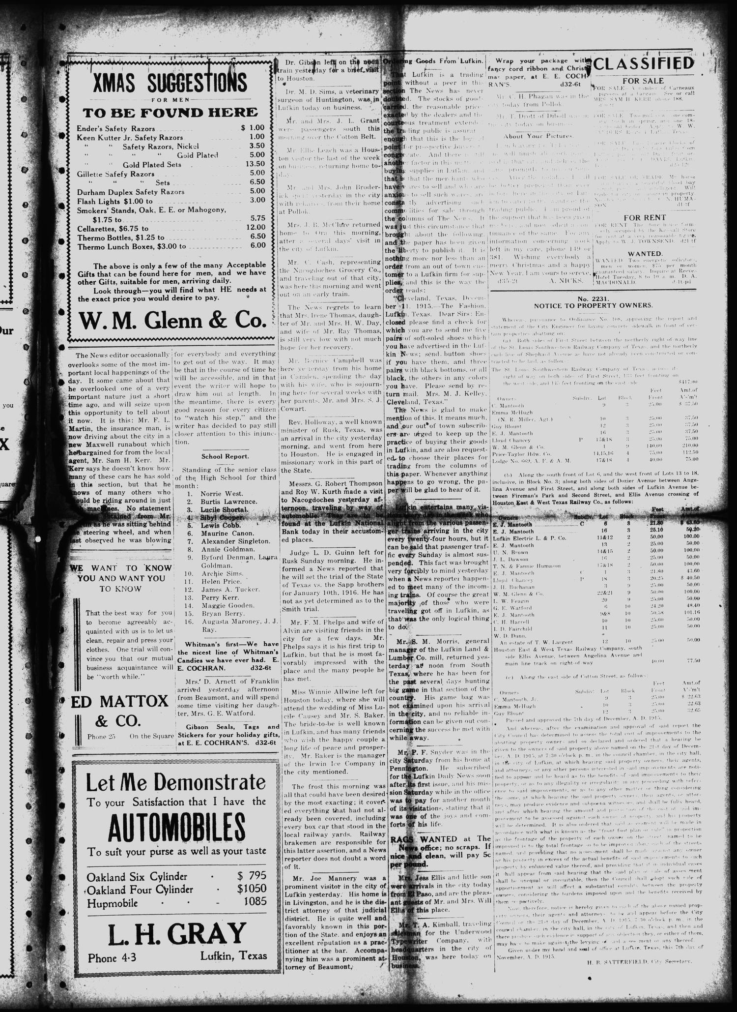 Lufkin Daily News (Lufkin, Tex.), Vol. 1, No. 36, Ed. 1 Monday, December 13, 1915
                                                
                                                    [Sequence #]: 3 of 4
                                                