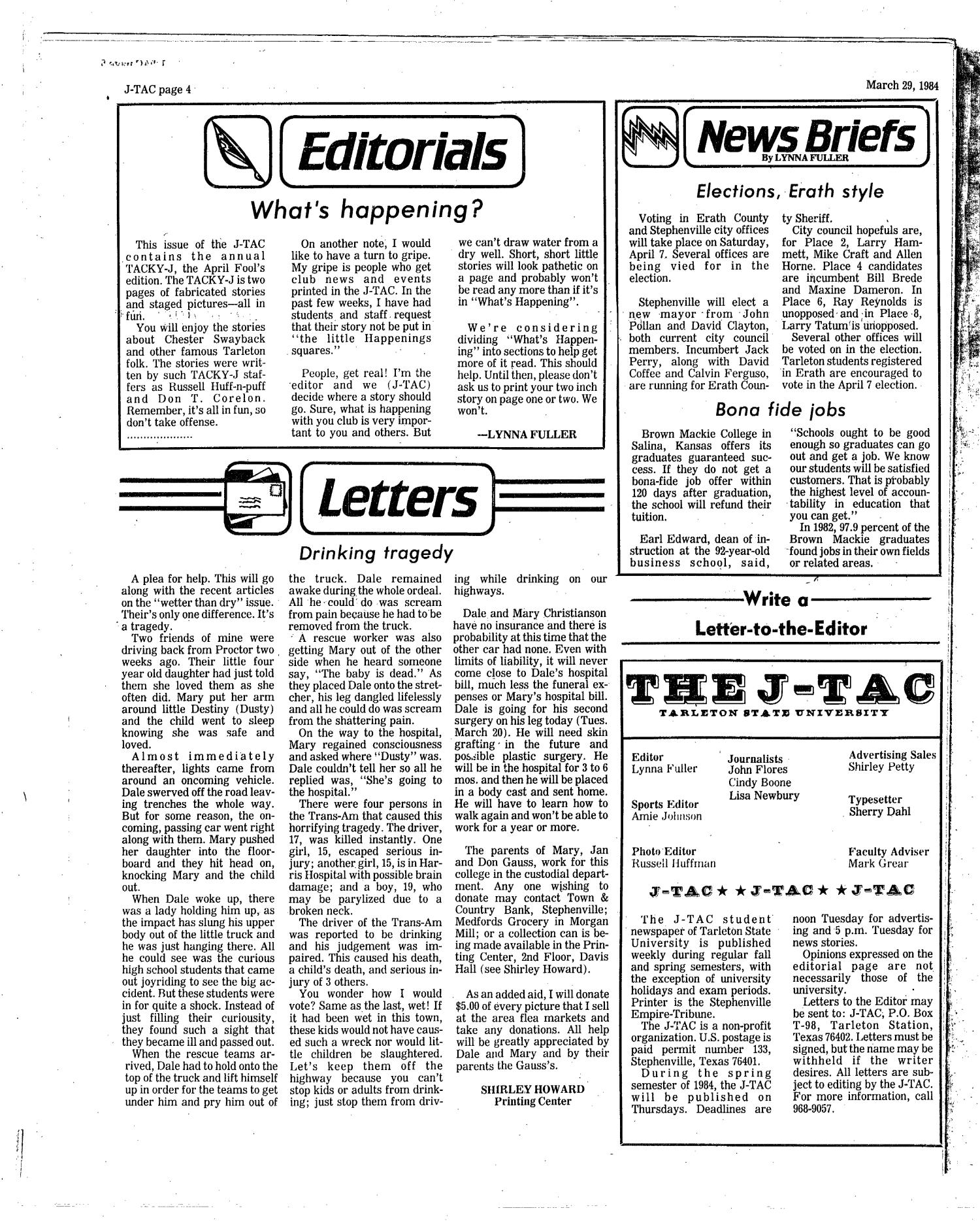 The J-TAC (Stephenville, Tex.), Ed. 1 Thursday, March 29, 1984
                                                
                                                    [Sequence #]: 3 of 20
                                                