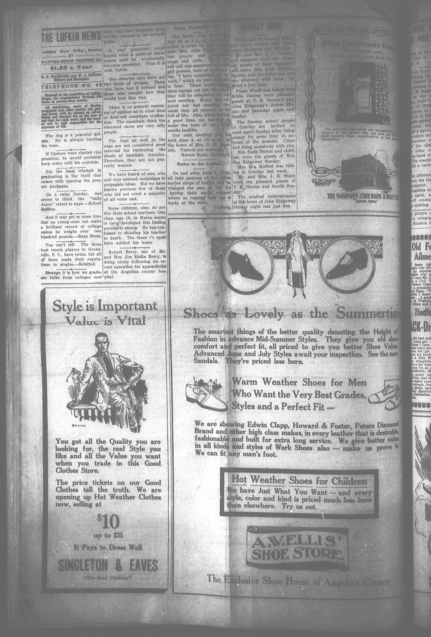 The Lufkin News (Lufkin, Tex.), Vol. [19], No. 11, Ed. 1 Friday, May 30, 1924
                                                
                                                    [Sequence #]: 2 of 8
                                                