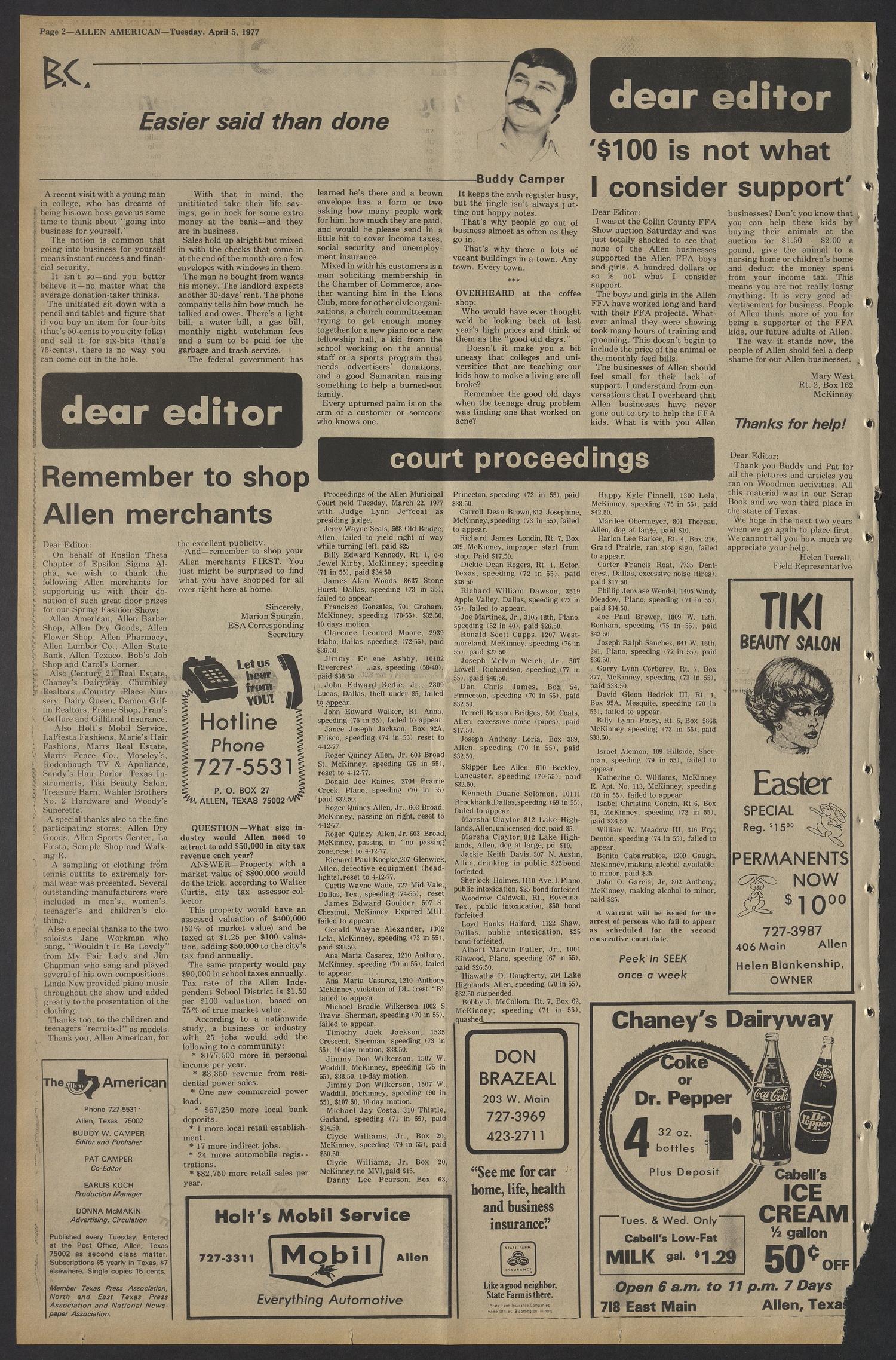 The Allen American (Allen, Tex.), Vol. 7, No. 45, Ed. 1 Tuesday, April 5, 1977
                                                
                                                    [Sequence #]: 2 of 10
                                                