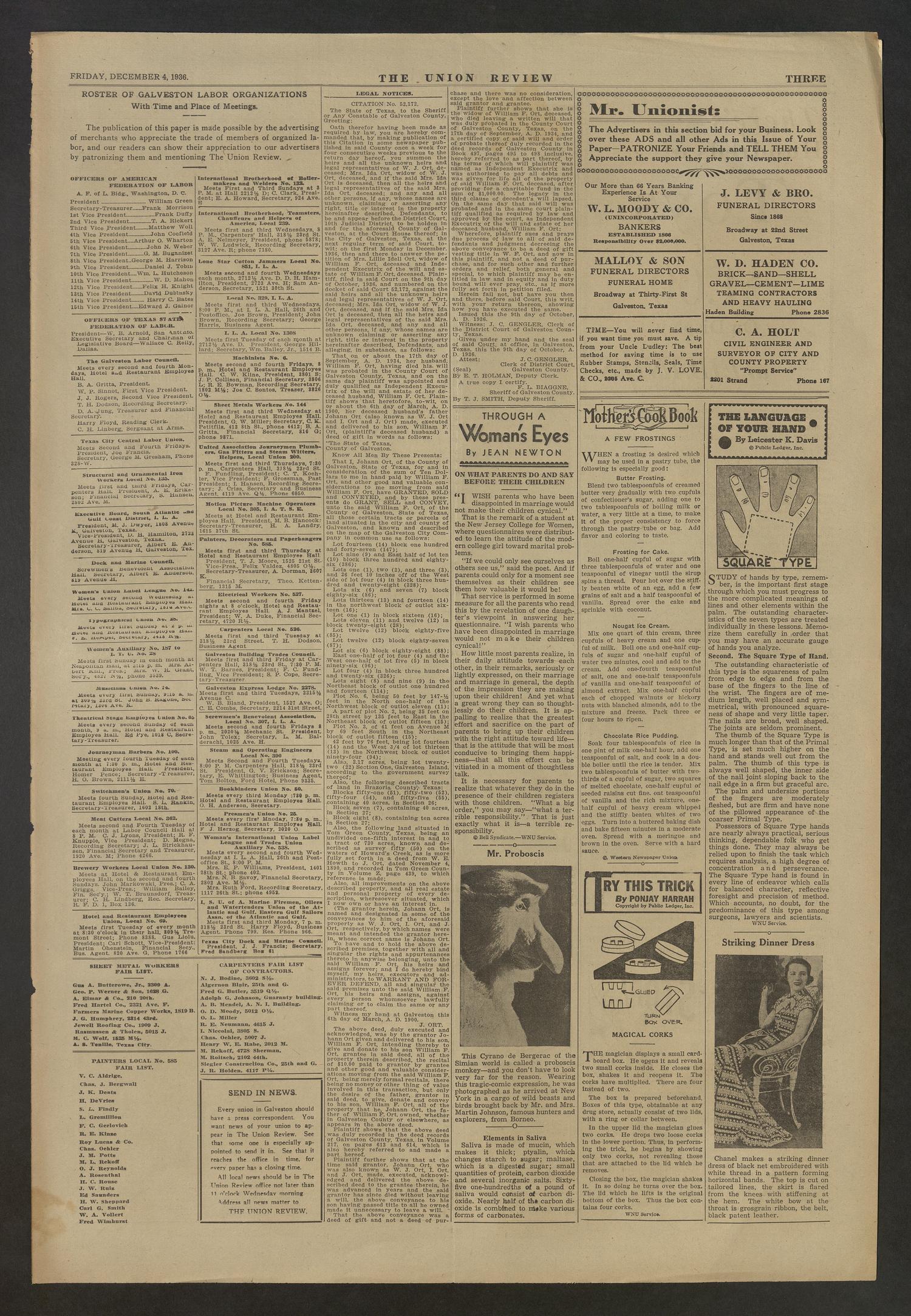 The Union Review (Galveston, Tex.), Vol. 17, No. 31, Ed. 1 Friday, December 4, 1936
                                                
                                                    [Sequence #]: 3 of 4
                                                