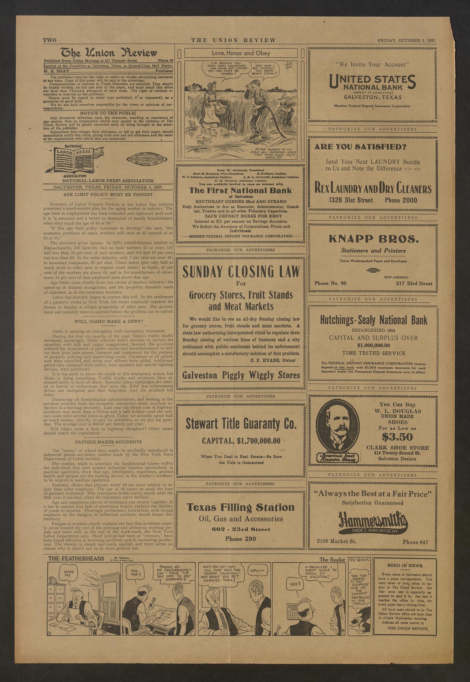 The Union Review (Galveston, Tex.), Vol. 18, No. 22, Ed. 1 Friday, October 1, 1937
                                                
                                                    [Sequence #]: 2 of 4
                                                