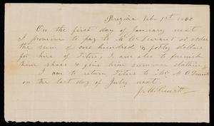 Primary view of object titled '[Promissory Note for the Hiring of Titus, February 1, 1860]'.