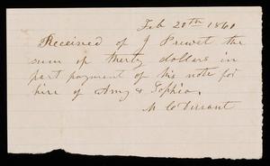 [Receipt for Salaries Paid By M. C. Durant, 1860]