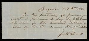 Primary view of object titled '[Promissory Note for the Hiring of Anney & Sophia, October 20, 1859]'.