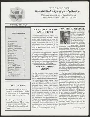 Primary view of object titled 'United Orthodox Synagogues of Houston Newsletter, February 1999'.