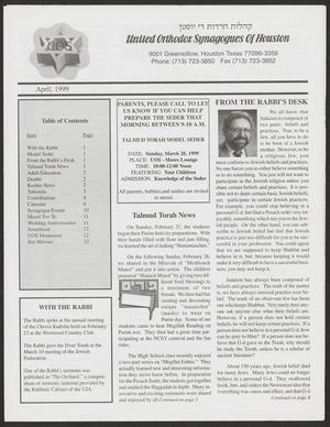 Primary view of object titled 'United Orthodox Synagogues of Houston Newsletter, April 1999'.