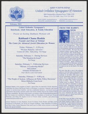 United Orthodox Synagogues of Houston Bulletin, February 2001