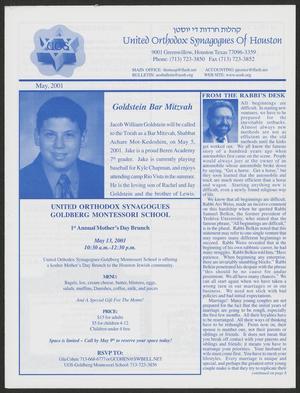 Primary view of object titled 'United Orthodox Synagogues of Houston Bulletin, May 2001'.