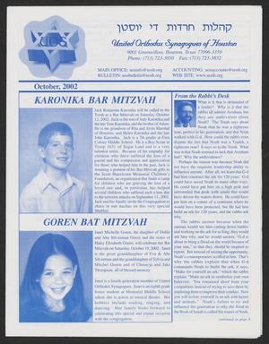 United Orthodox Synagogues of Houston Bulletin, October 2002
