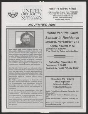 Primary view of object titled 'United Orthodox Synagogues of Houston Bulletin, November 2004'.