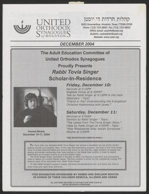 Primary view of object titled 'United Orthodox Synagogues of Houston Bulletin, December 2004'.