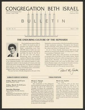 Congregation Beth Israel Bulletin, Volume 138, Number 13, March 1992