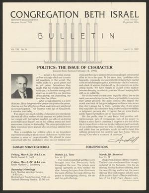Congregation Beth Israel Bulletin, Volume 138, Number 14, March 1992