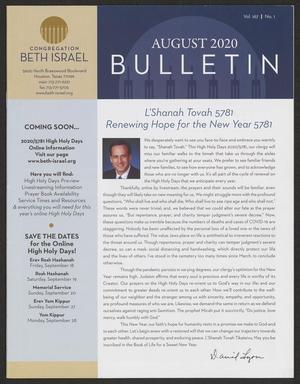 Congregation Beth Israel Bulletin, Volume 167, Number 1, August 2020